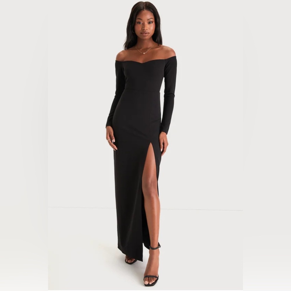 Lulu's Classic Allure Black Off-the-Shoulder Long Sleeve Maxi Dress